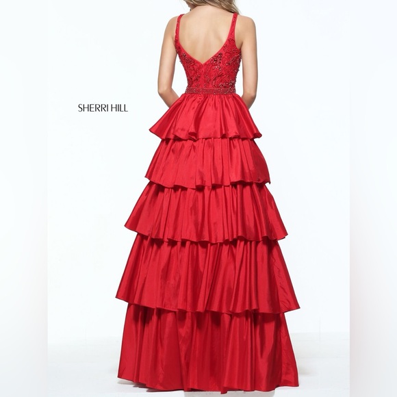 Sherri Hill Black Beaded Ruffle Tiered Prom Dress - Picture 14 of 14